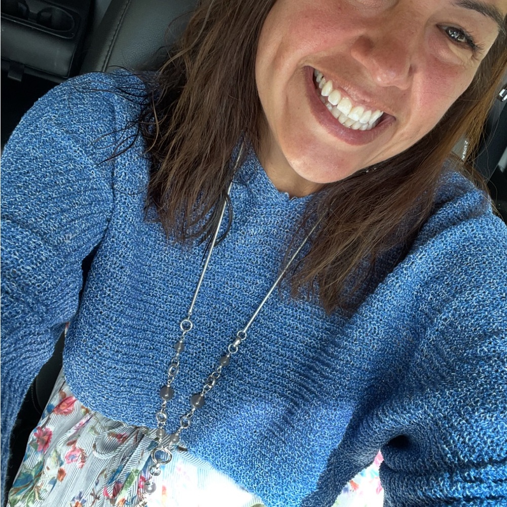 💙 Ye MAK Blue Marled Cropped Hooded Knit Sweater S/M 💙